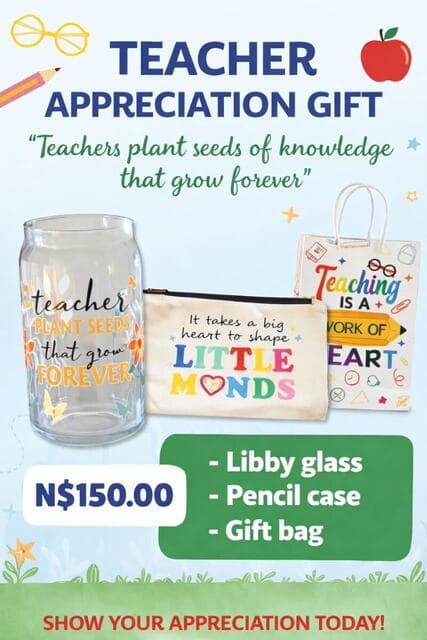 Teacher Appreciation Gift Set, Libby glass + pencil case + gift bag